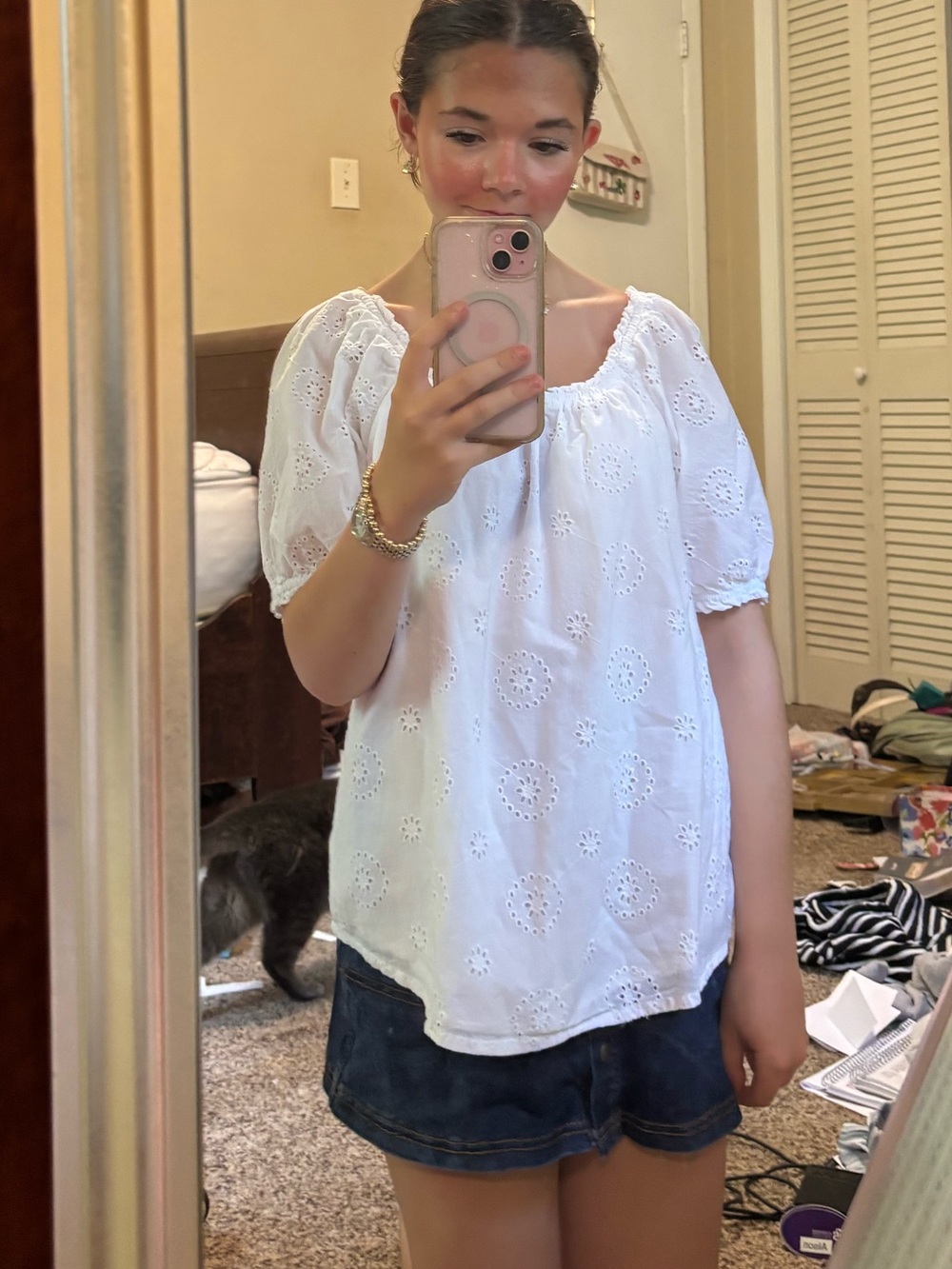 St. John's Bay White Eyelet Peasant Blouse - Picture 3 of 4